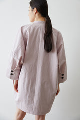 Structured Linen Shirt Dress With Stand Collar and Oversized Utility Pockets for Modern Women