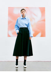 High-Waisted A-Line Midi Skirt in Breathable Premium Linen with Side Flap Pockets