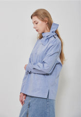 Long Sleeve Linen Shirt with Asymmetric Neckline and Button Detail