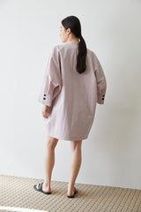 Structured Linen Shirt Dress With Stand Collar and Oversized Utility Pockets for Modern Women
