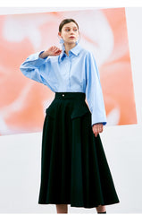 High-Waisted A-Line Midi Skirt in Breathable Premium Linen with Side Flap Pockets