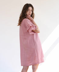 Ruffle Sleeve Linen Shift Dress with Relaxed Silhouette