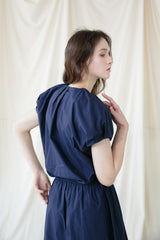 Pleated Linen Midi Dress with Cap Sleeves and Elastic Waist for Effortless Style