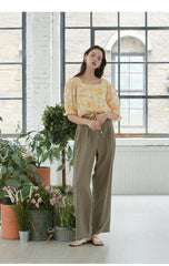 Wide-Leg High-Rise Linen Pants for Women – Relaxed Fit Summer Trousers with Pleated Detailing