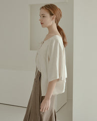 Relaxed Fit Linen Blouse with Back Tie Detail and Soft Drape Silhouette