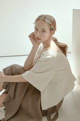 Relaxed Fit Linen Blouse with Back Tie Detail and Soft Drape Silhouette