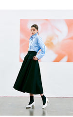 High-Waisted A-Line Midi Skirt in Breathable Premium Linen with Side Flap Pockets