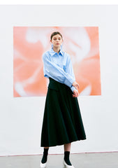 High-Waisted A-Line Midi Skirt in Breathable Premium Linen with Side Flap Pockets