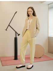 Elastic Waist Linen Pants for Women - Tapered Relaxed Fit Linen Trousers with Ankle Cuffs