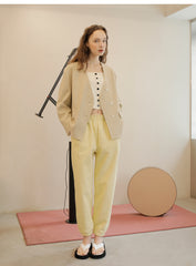 Elastic Waist Linen Pants for Women - Tapered Relaxed Fit Linen Trousers with Ankle Cuffs