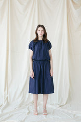 Pleated Linen Midi Dress with Cap Sleeves and Elastic Waist for Effortless Style