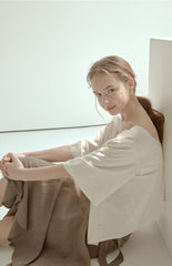 Relaxed Fit Linen Blouse with Back Tie Detail and Soft Drape Silhouette