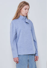 Long Sleeve Linen Shirt with Asymmetric Neckline and Button Detail