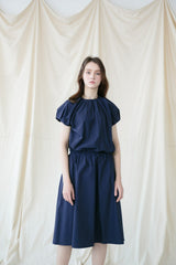 Pleated Linen Midi Dress with Cap Sleeves and Elastic Waist for Effortless Style