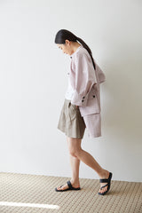 Structured Linen Shirt Dress With Stand Collar and Oversized Utility Pockets for Modern Women
