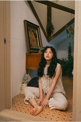 Carla Linen Cotton Ruffle Sleeveless Top