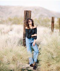 Linen Off-Shoulder Blouse with Drawstring Front and Cropped Hem