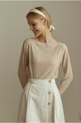 Elegant Long Sleeve Women’s Cotton Top With Boat Neckline And Soft Lightweight Fabric Finish