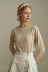 Elegant Long Sleeve Women’s Cotton Top With Boat Neckline And Soft Lightweight Fabric Finish