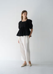 Cropped Ivory Linen Pants with Front Pleats and Wide-Leg Fit for Polished Warm-Weather Looks