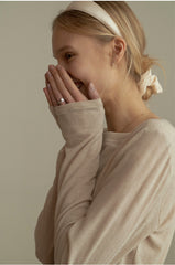 Elegant Long Sleeve Women’s Cotton Top With Boat Neckline And Soft Lightweight Fabric Finish