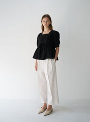 Cropped Ivory Linen Pants with Front Pleats and Wide-Leg Fit for Polished Warm-Weather Looks