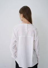 Long Sleeve Linen Blouse with Front Pleats and Relaxed Fit for Elegant Minimalist Styling