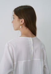 Long Sleeve Linen Blouse with Front Pleats and Relaxed Fit for Elegant Minimalist Styling