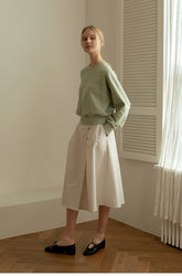 A-Line High-Waisted Midi Skirt Made From Premium Breathable Linen With Button Front Detail