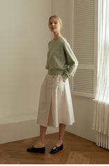 A-Line High-Waisted Midi Skirt Made From Premium Breathable Linen With Button Front Detail
