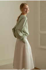 A-Line High-Waisted Midi Skirt Made From Premium Breathable Linen With Button Front Detail