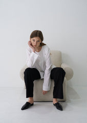 Long Sleeve Linen Blouse with Front Pleats and Relaxed Fit for Elegant Minimalist Styling