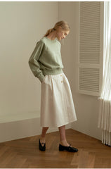 A-Line High-Waisted Midi Skirt Made From Premium Breathable Linen With Button Front Detail