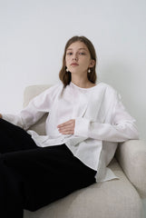 Long Sleeve Linen Blouse with Front Pleats and Relaxed Fit for Elegant Minimalist Styling