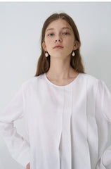 Long Sleeve Linen Blouse with Front Pleats and Relaxed Fit for Elegant Minimalist Styling