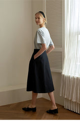High-Waisted A-Line Linen Skirt with Button Detail and Midi Hem for Women
