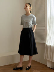 High-Waisted A-Line Linen Skirt with Button Detail and Midi Hem for Women