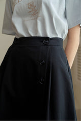 High-Waisted A-Line Linen Skirt with Button Detail and Midi Hem for Women
