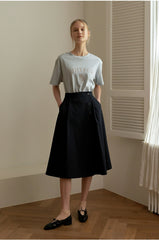 High-Waisted A-Line Linen Skirt with Button Detail and Midi Hem for Women