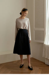 High-Waisted A-Line Linen Skirt with Button Detail and Midi Hem for Women