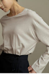 Elegant Long Sleeve Women’s Cotton Top With Boat Neckline And Soft Lightweight Fabric Finish