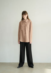 Button-Up Linen Shirt with Patch Pockets and Long Sleeves for Relaxed Tailored Styling