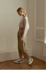 High-Rise Pleated Wide-Leg Linen Pants with Tapered Ankle Fit for Effortless Elegance