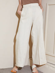 Wide-Leg Linen Pants With High Waist and Back Patch Pocket