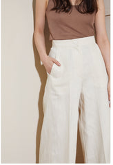 Wide-Leg Linen Pants With High Waist and Back Patch Pocket