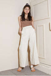 Wide-Leg Linen Pants With High Waist and Back Patch Pocket