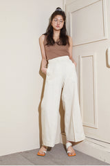Wide-Leg Linen Pants With High Waist and Back Patch Pocket