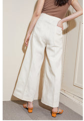 Wide-Leg Linen Pants With High Waist and Back Patch Pocket