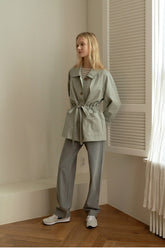 Crisp Cotton Button-Down Shirt with Waist Tie and Patch Pockets for a Tailored Feminine Fit