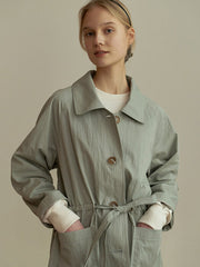 Crisp Cotton Button-Down Shirt with Waist Tie and Patch Pockets for a Tailored Feminine Fit